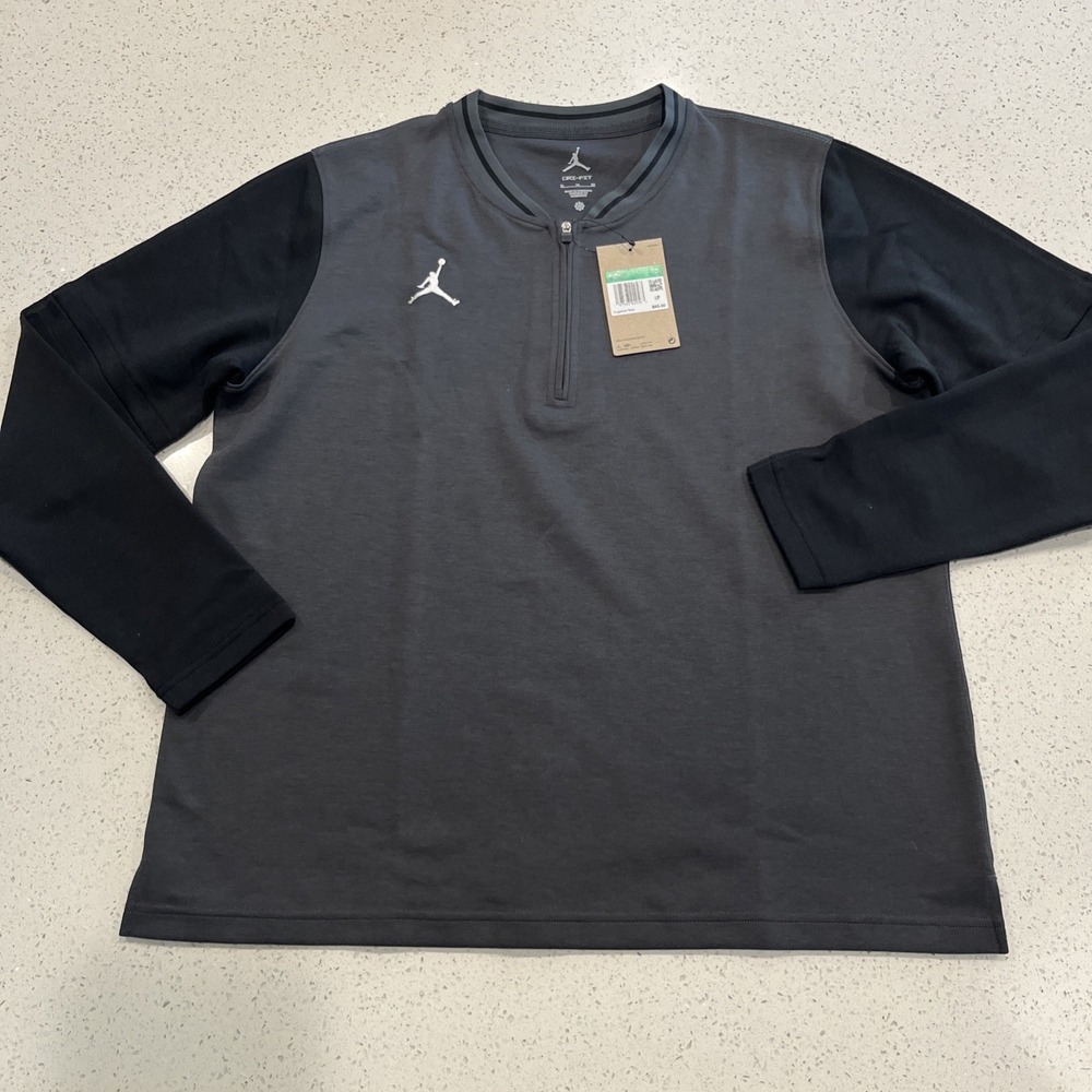 Nike Air Jordan Dri-Fit Half-Zip Pullover Top, Women Size XL, Black/Grey, NWT